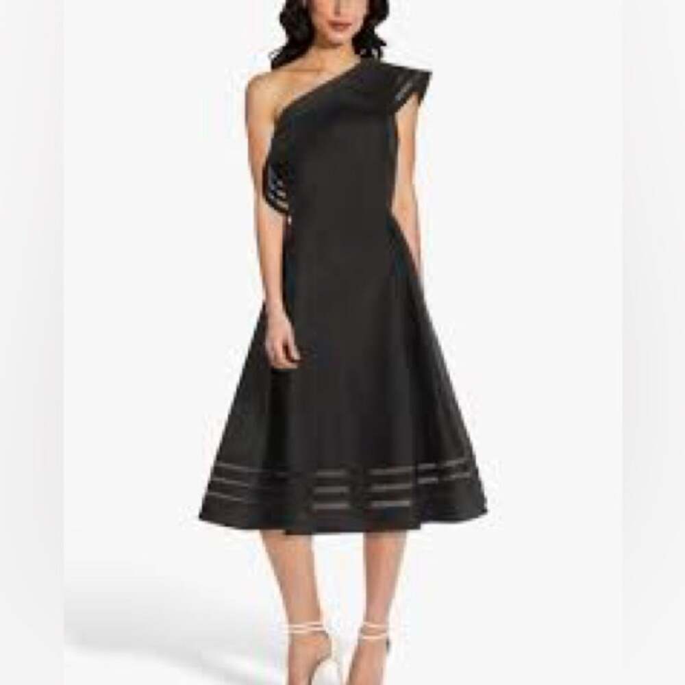 NWT Adrianna Papell Sleek Black Organza One Shoulder Dress Size 12 II0674